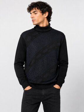 VERRI Black Textured Turtleneck Sweater Men’s Size 52 Wool Blend Luxury Designer